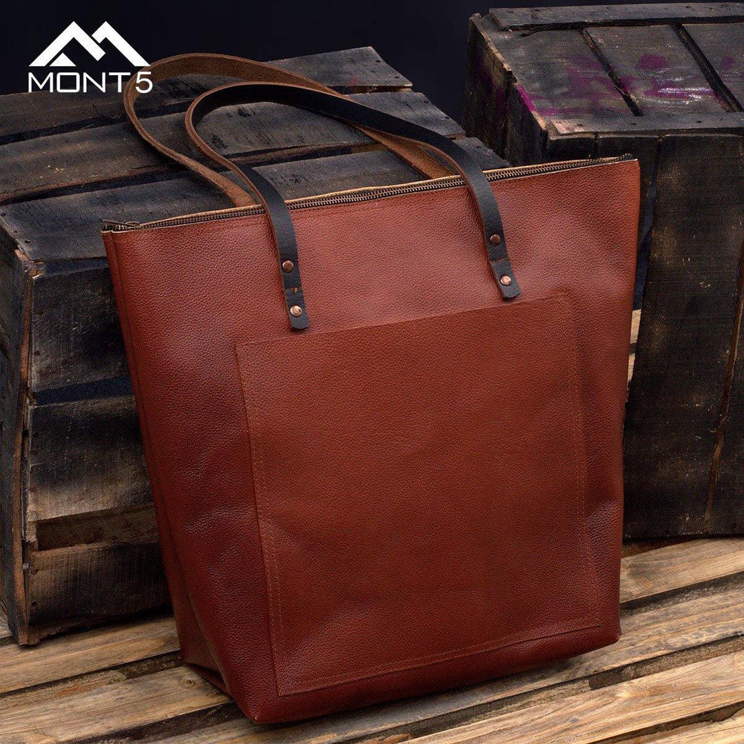 MONT5 Gulmit Everyday Brown Tote Bag With Zipper - Leather Jacket Shop