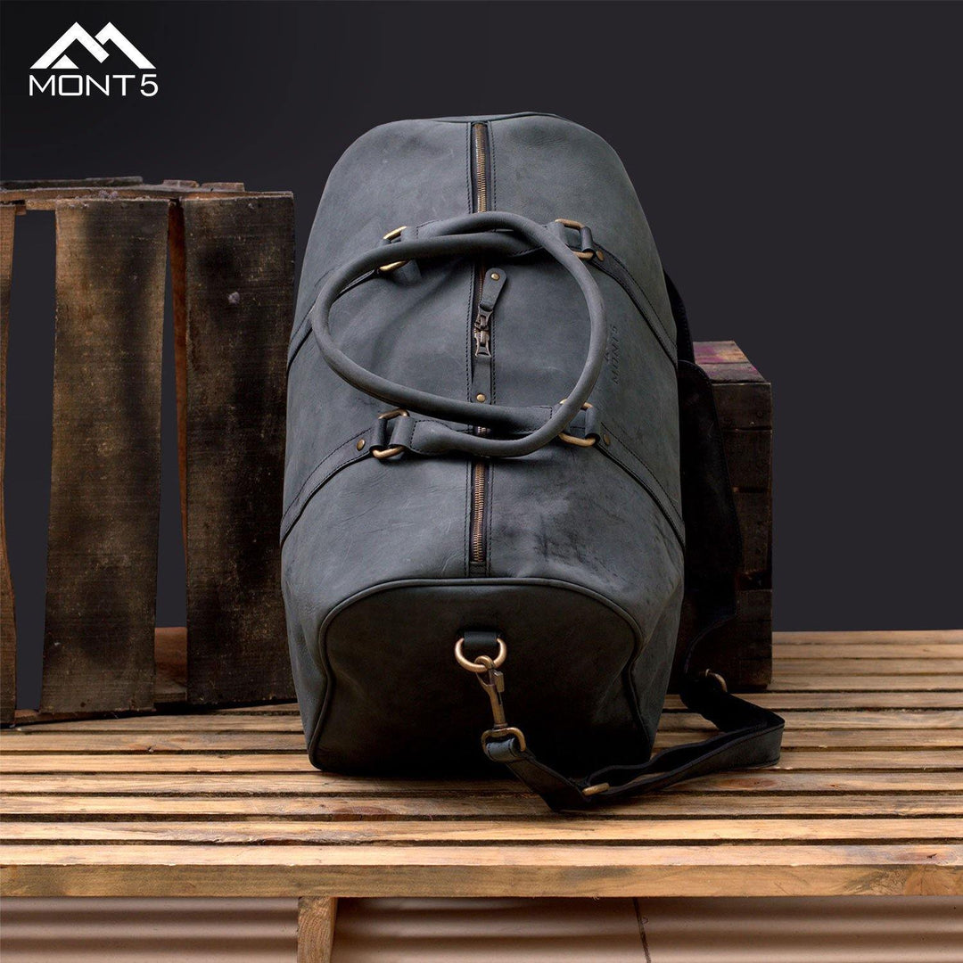 MONT5 Shigar - Charcoal Back Gym Leather Sports Duffle - Leather Jacket Shop