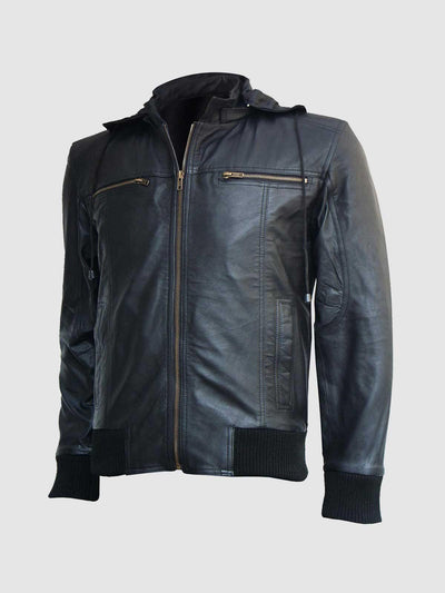 Men's Leather Hooded Jacket