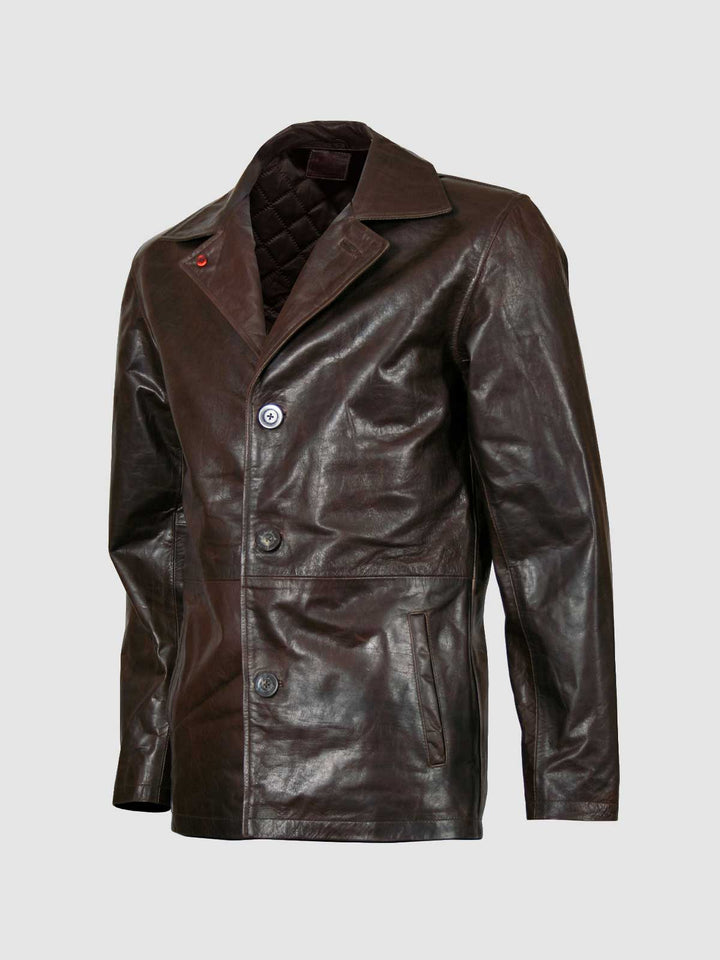 Brown Leather Blazer front view