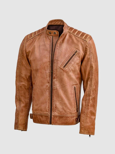 Waxed Men's Tan Leather Jacket