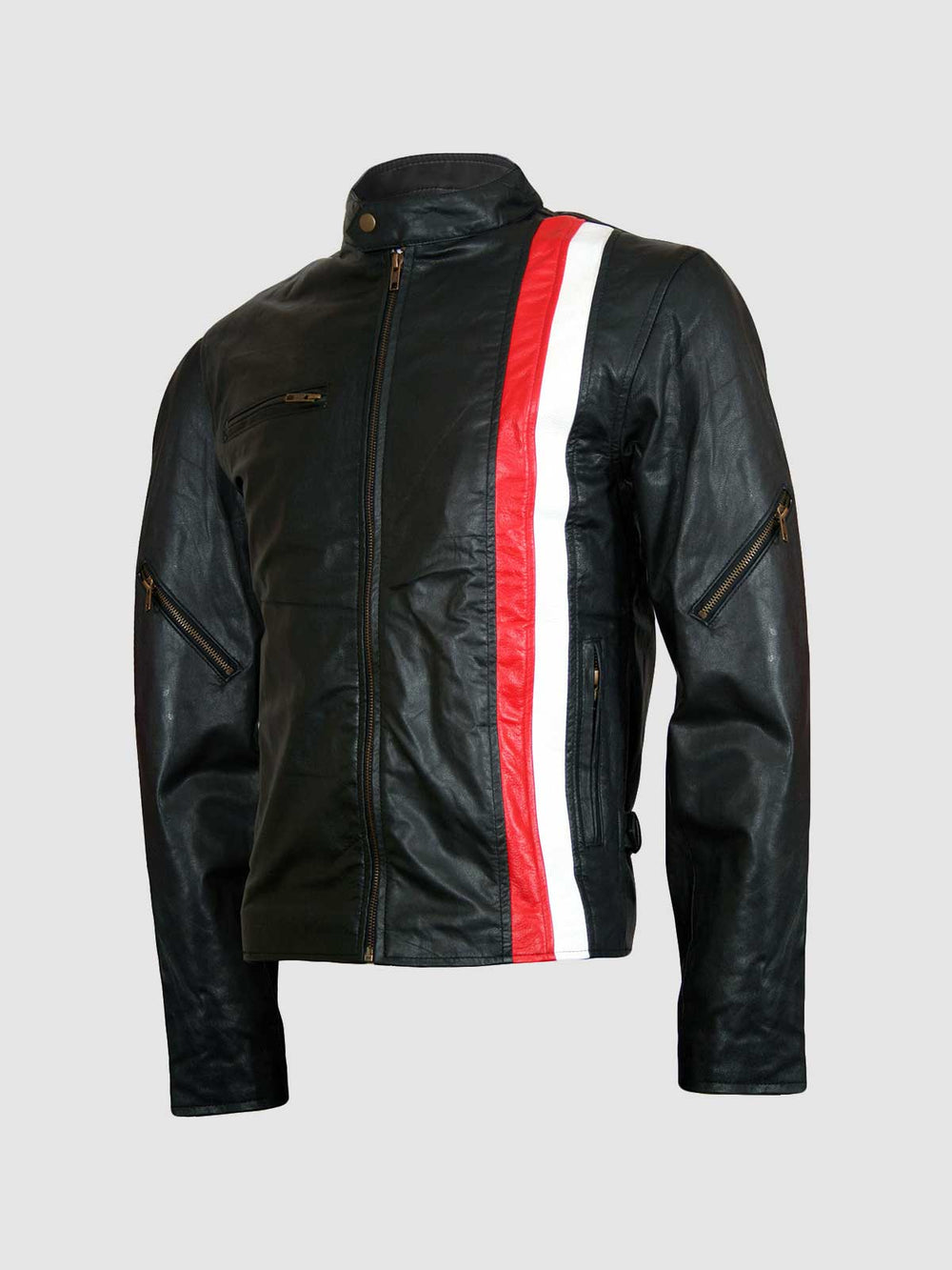Leather Jacket with Stripes front view
