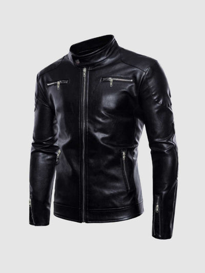 Men's Standing Collar Leather Jacket