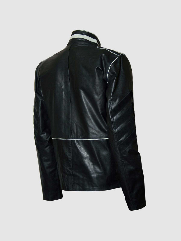 Men Black and White Leather Jacket