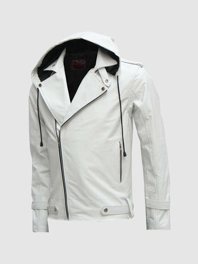 Men's White Hooded Leather Jacket