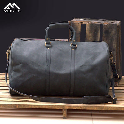 MONT5 Gokina Charcoal Black Men's Large Leather Duffle Bag - Leather Jacket Shop