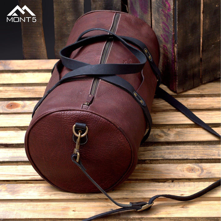MONT5 Shangrila Maroon Overnight Luggage Leather Duffle Bag - Leather Jacket Shop