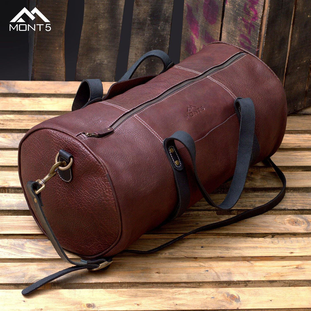MONT5 Shangrila Maroon Overnight Luggage Leather Duffle Bag - Leather Jacket Shop