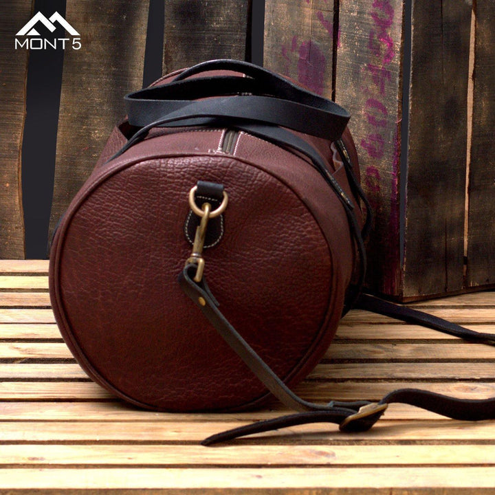 MONT5 Shangrila Maroon Overnight Luggage Leather Duffle Bag - Leather Jacket Shop