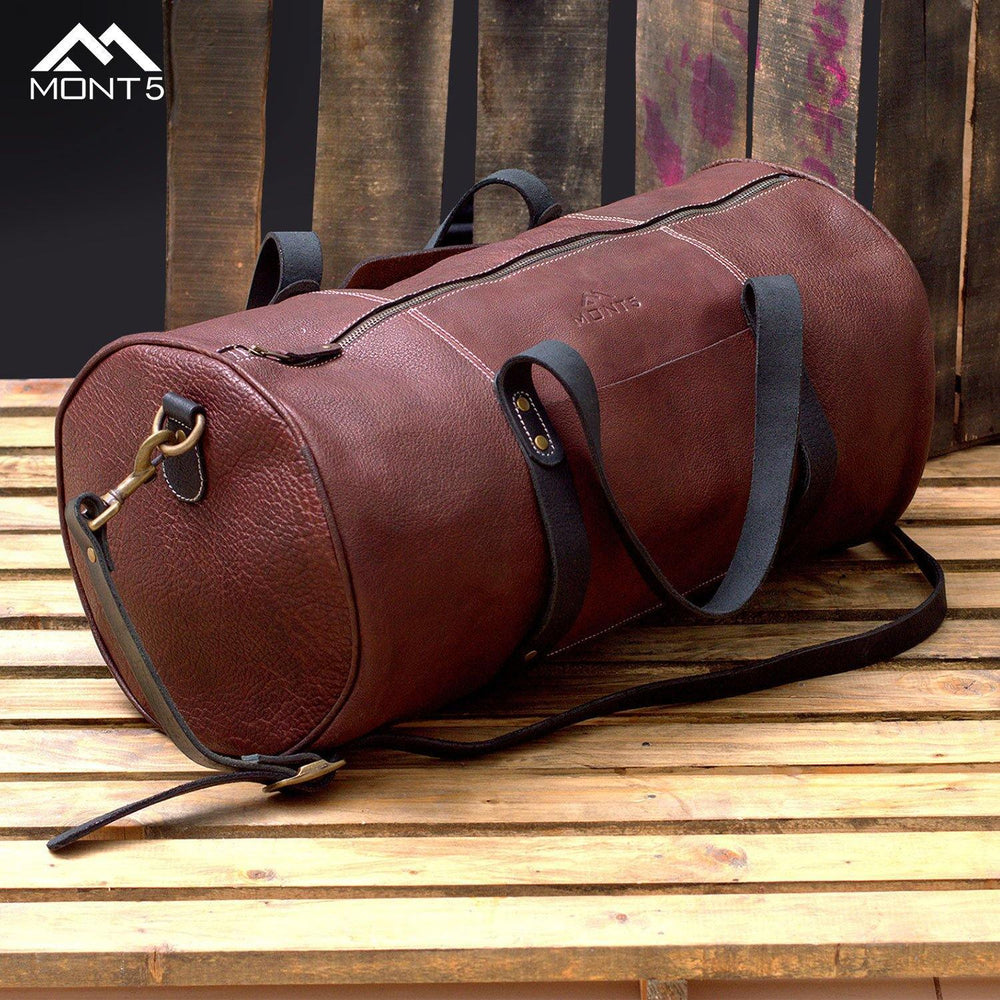 MONT5 Shangrila Maroon Overnight Luggage Leather Duffle Bag - Leather Jacket Shop