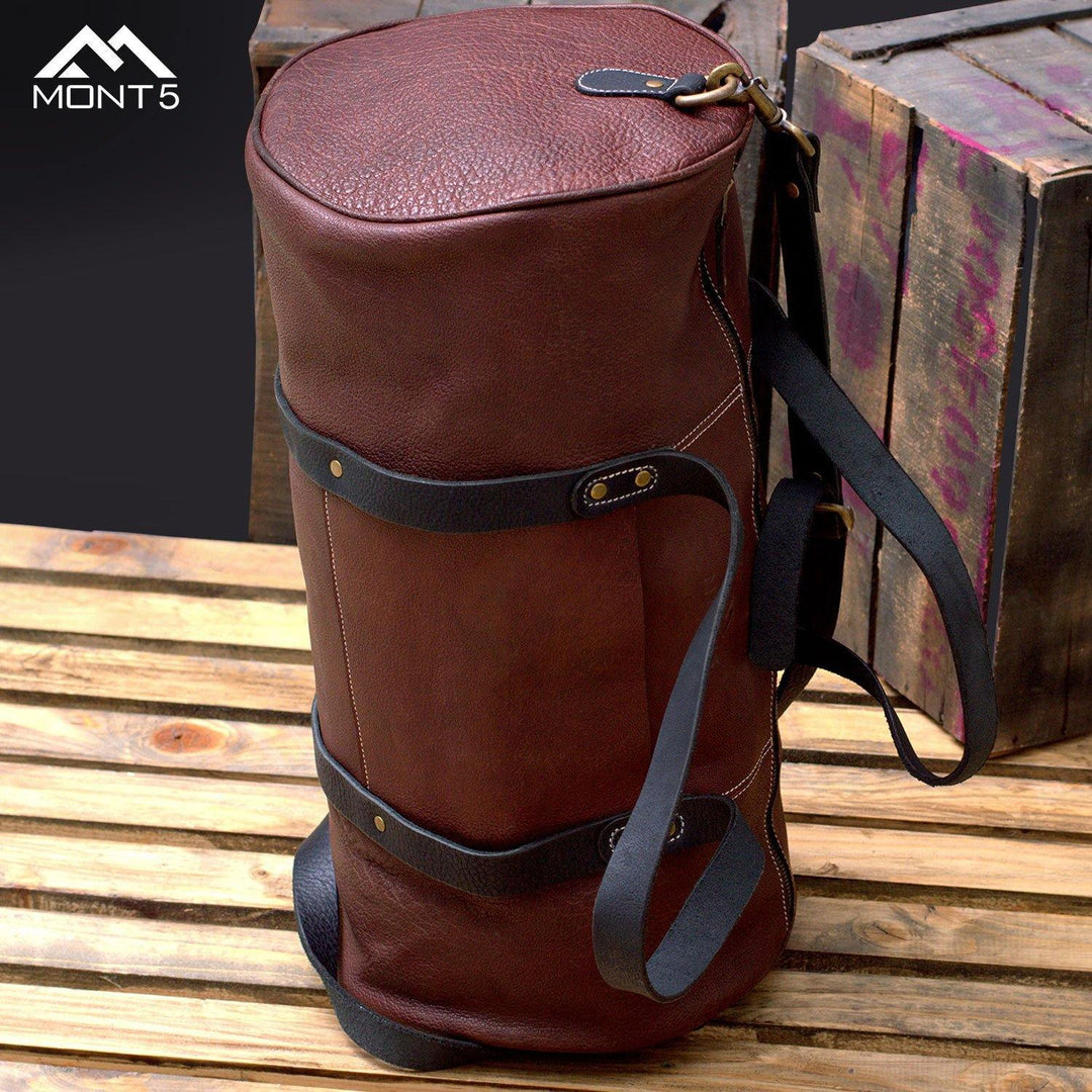 MONT5 Shangrila Maroon Overnight Luggage Leather Duffle Bag - Leather Jacket Shop