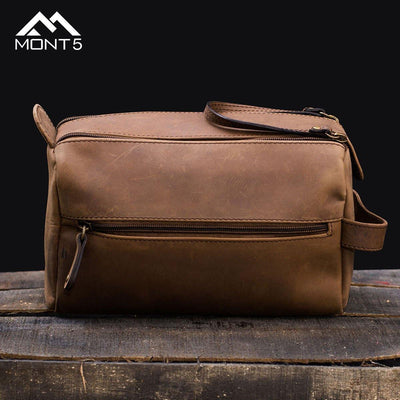 MONT5 Bagrot Vintage Groomsmen Leather Toiletry Bag - Leather Jacket Shop