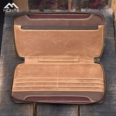 MONT5 Baltit Tan Multi Purpose Personalized Leather Wallet - Leather Jacket Shop