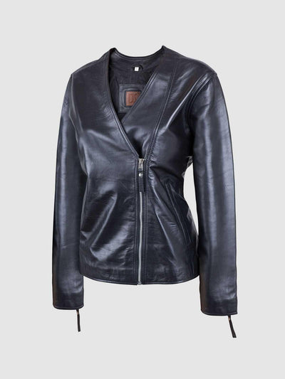 Timeless Black Ladies Fashion Jacket, Has special features of Zipper Sleeves, 100% high quality leather and Front YKK zip closure.