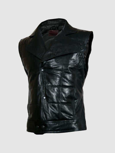 Quilted Black Leather Vest for Men