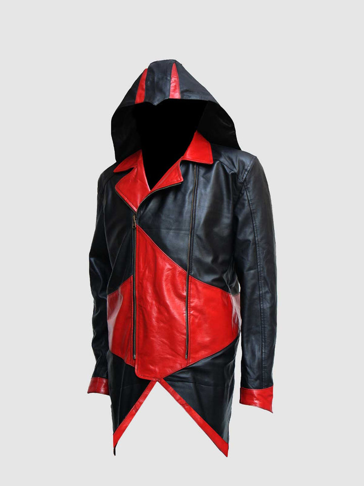 Black &amp; Red Hood Leather Jacket
