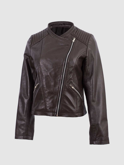 Women Short Brown Leather Jacket