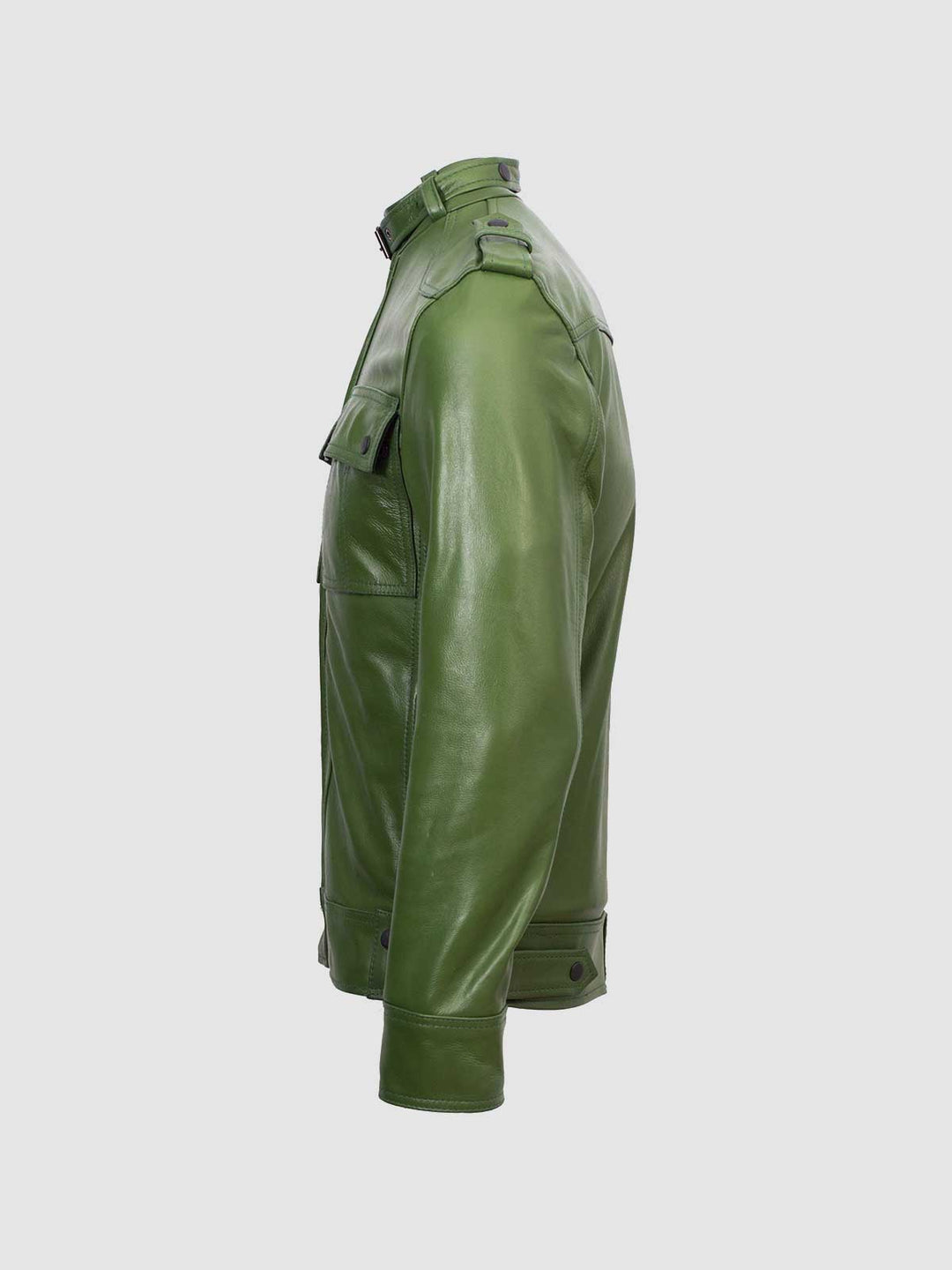 Slim Fit Leather Green Jacket