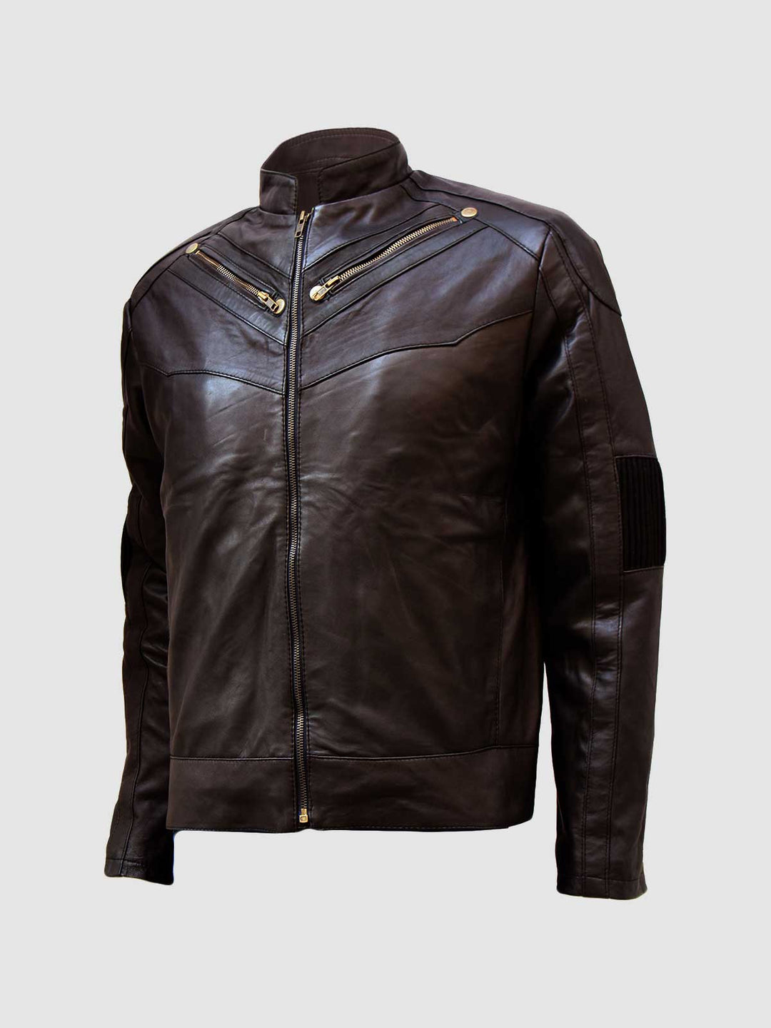 Men's Gold Zipper Brown Jacket