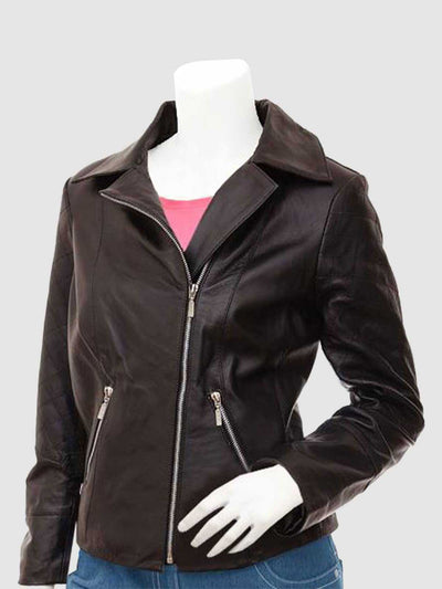 Women's Brown Leather Biker Jacket