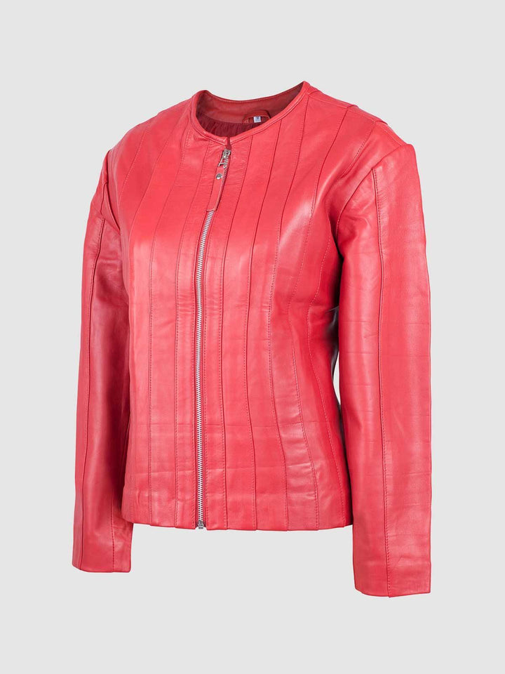 Streetstyle Sheep Leather Women Red Racer Leather Jacket - Leather Jacket Master