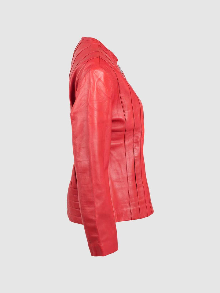 Streetstyle Sheep Leather Women Red Racer Leather Jacket - Leather Jacket Master
