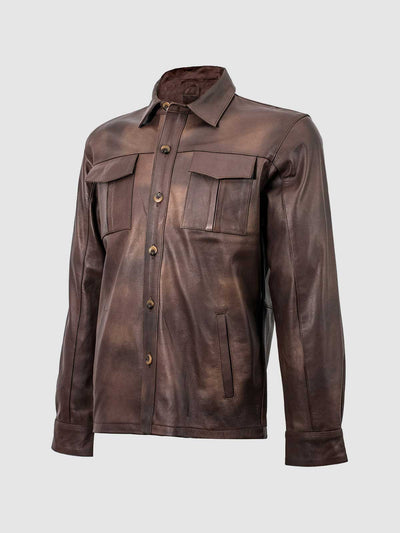Men's Summer Brown Leather Shirt