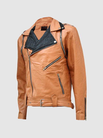 Men's Tan Leather Motorcycle Jacket