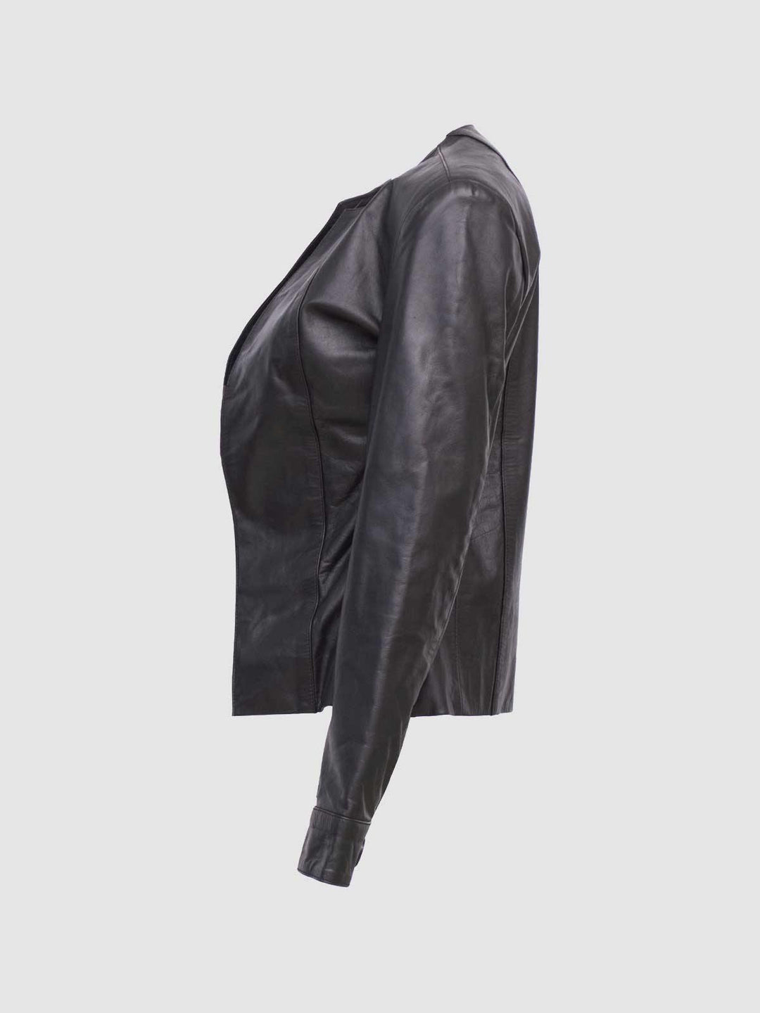 Collarless Leather Jacket