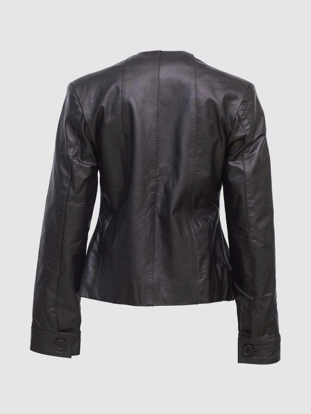 Collarless Black Leather Jacket