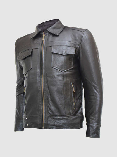 Men's Brown Leather Biker Jacket