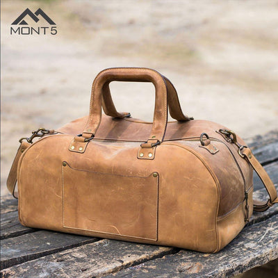MONT5 Hunza Tan Leather Duffel With Laptop Compartment - Leather Jacket Shop
