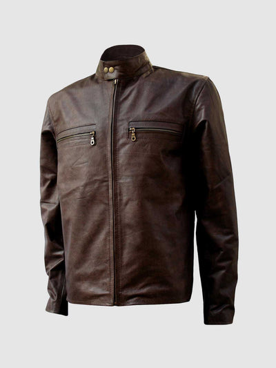 Men's Distressed Leather Motorcycle Jacket