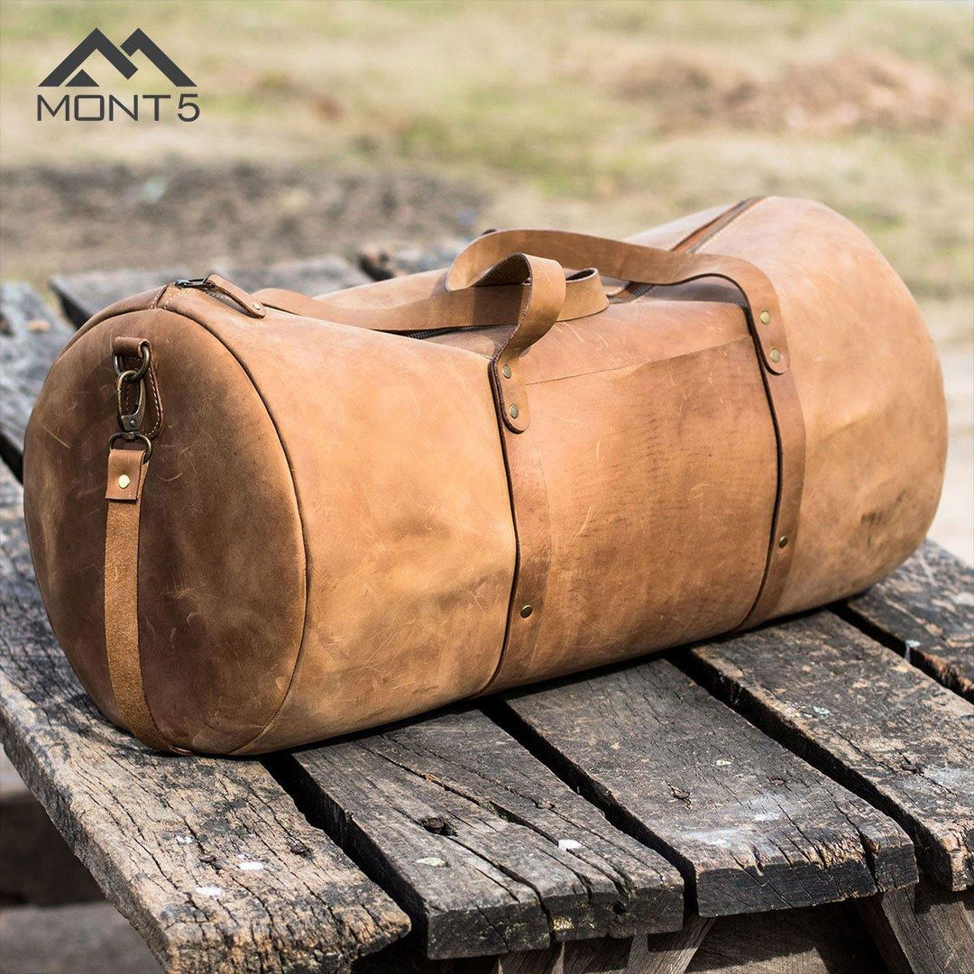 MONT5 Shangrila Tan Overnight Travel Weekend Luggage Duffle - Leather Jacket Shop