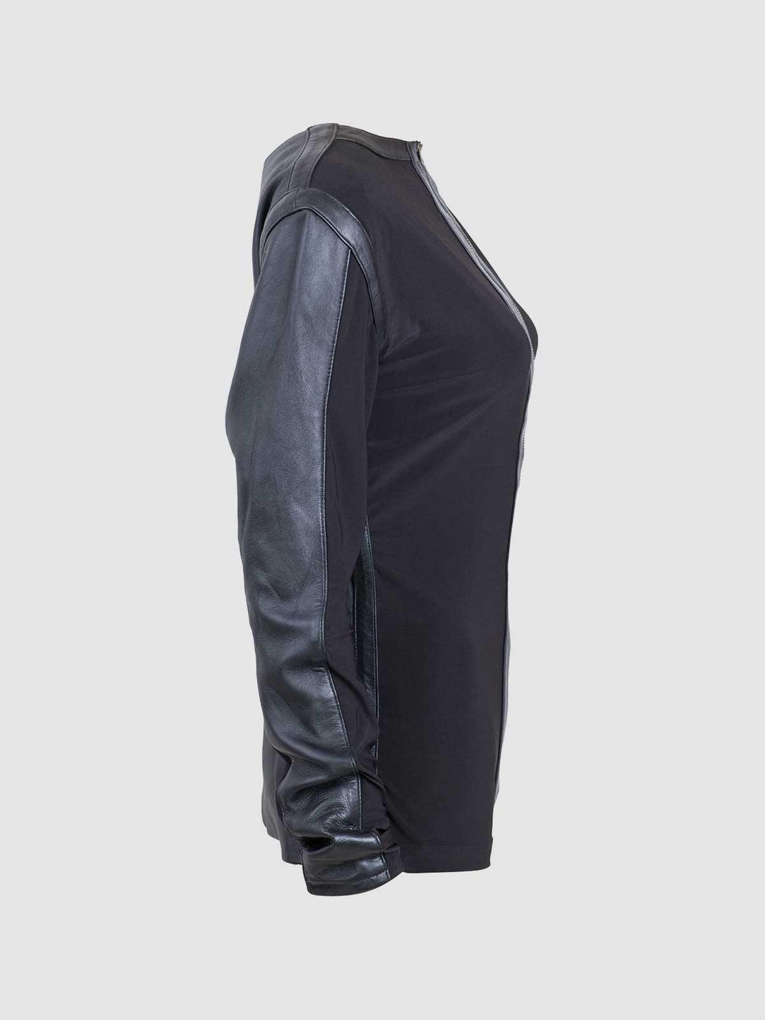 Women Black Collarless Leather Shirt Jacket - Leather Jacket Master