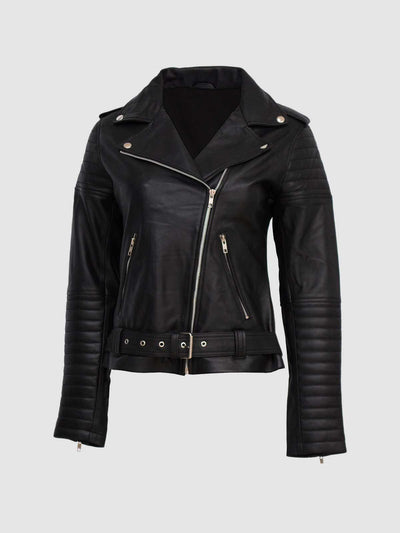 Women Black Leather Motorcycle Jacket
