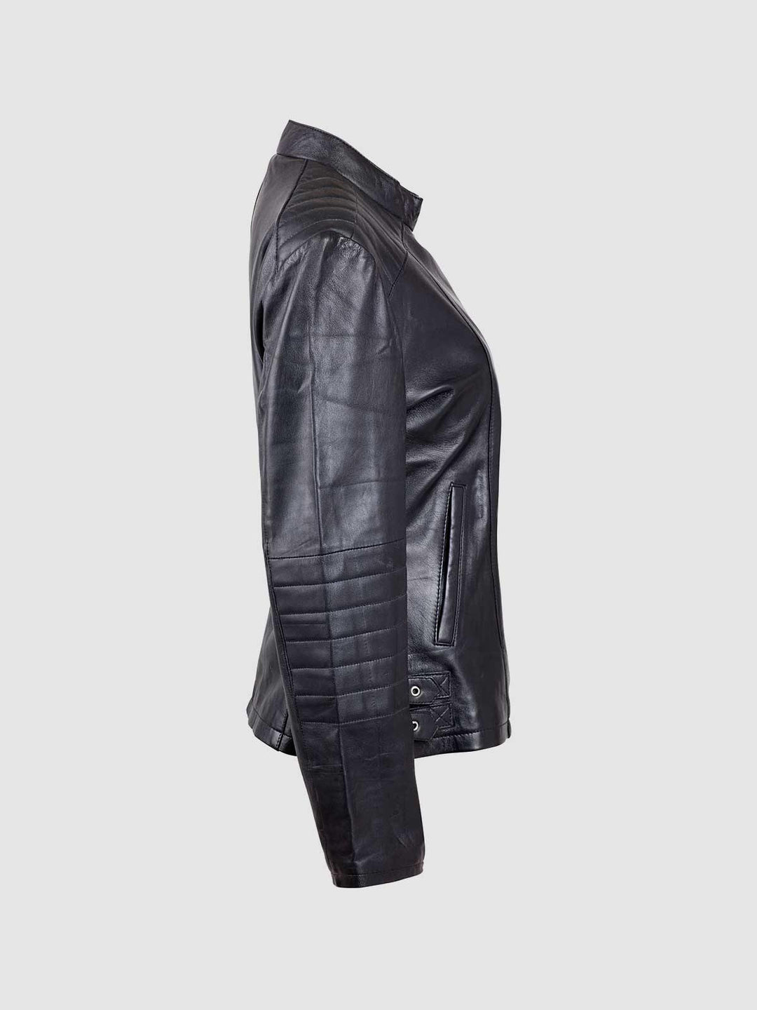Women Quilted Moto Racer Sheep Leather Jacket - Leather Jacket Master