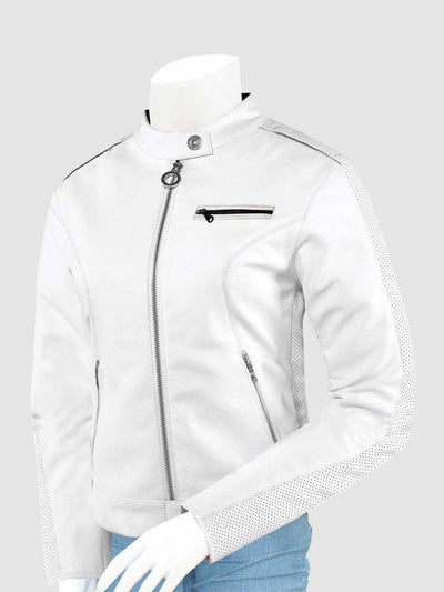 Women's White Leather Motorcycle Jacket