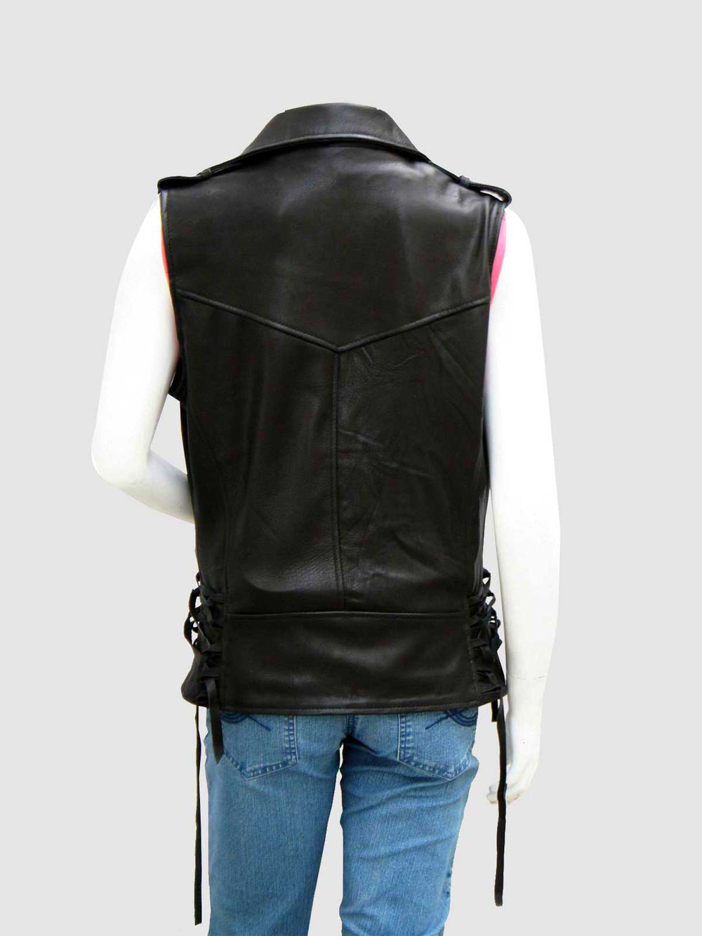 Women's Black Leather Motorcycle Vest