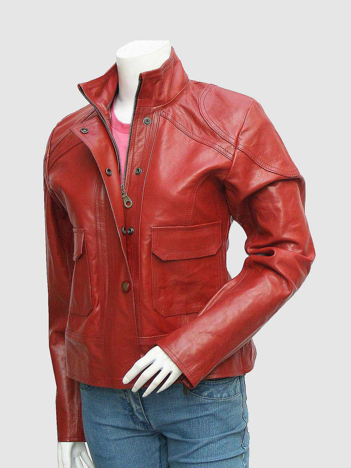 Women Burgundy Leather Jacket