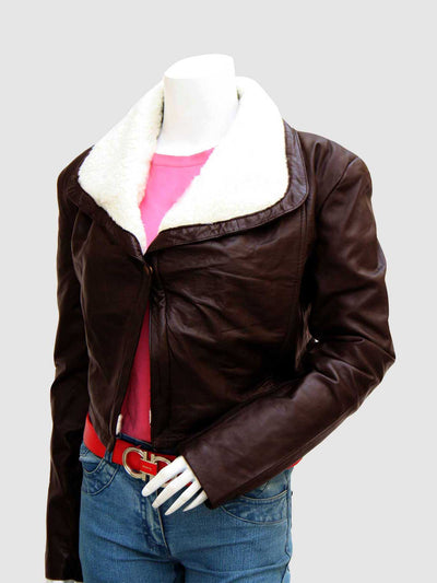 Women's Leather Jacket With Fur Collar