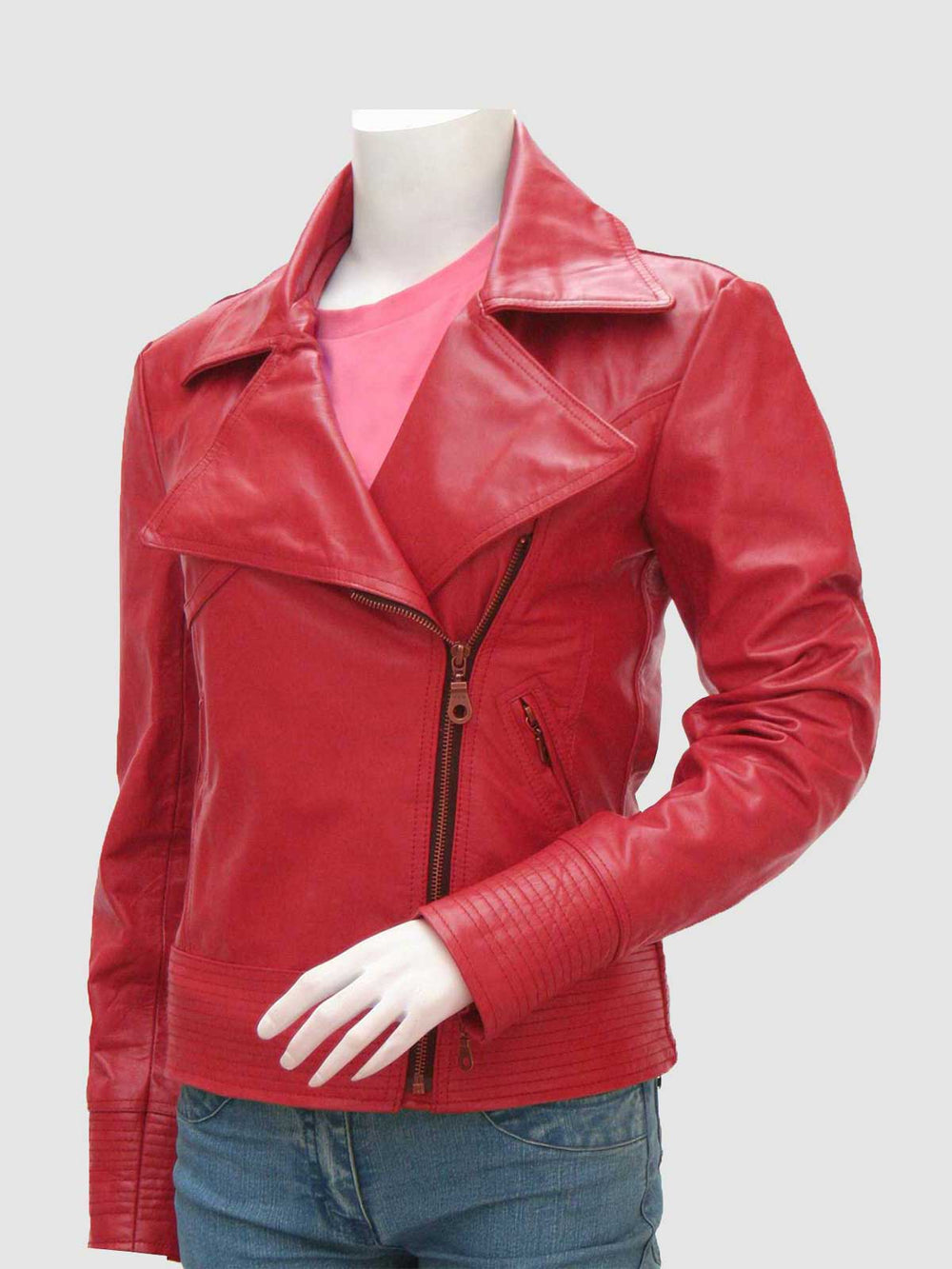 Women's Red Leather Moto Jacket