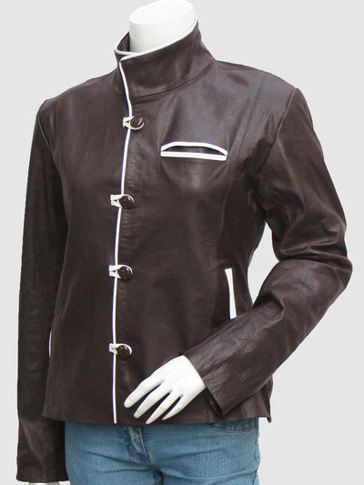 Women's Brown & White Leather Jacket