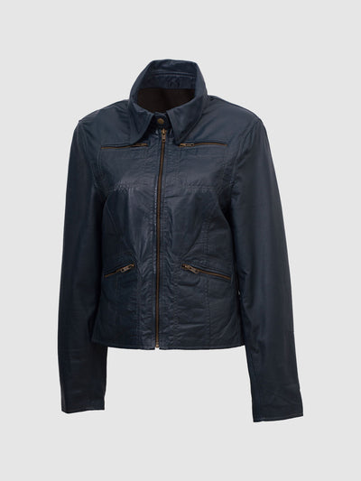 Women's Dark Blue Leather Jacket