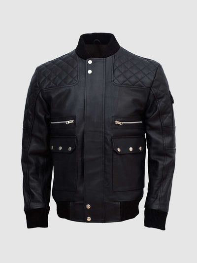 Men's Classic Black Bomber Leather Jacket
